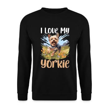 Yorkshire Terrier chien Yorkie - J’aime mon Yorkie - Sweat-shirt Unisexe - noir - Devant - Alina (178cm) & Michal (187cm)