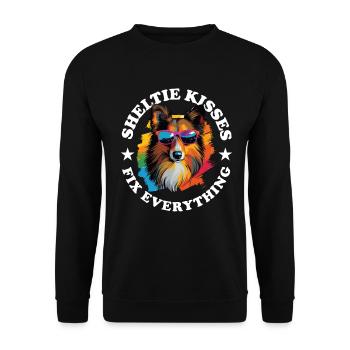Shetland Sheepdog Dog Sheltie kisses Fix everythin - Unisex Pullover - Schwarz - Vorne - Alina (178cm) & Michal (187cm)