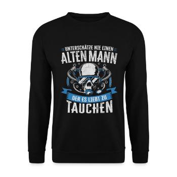 UNTERSCHÄTZE NIE ALTEN MANN TAUCHEN HERREN TAUCHER - Unisex Pullover - Schwarz - Vorne - Alina (178cm) & Michal (187cm)