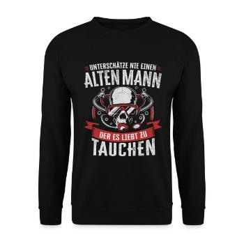 UNTERSCHÄTZE NIE ALTEN MANN TAUCHEN HERREN TAUCHER - Unisex Pullover - Schwarz - Vorne - Alina (178cm) & Michal (187cm)