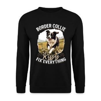Border Collie Dog - kisses fix everything - Unisex Pullover - Schwarz - Vorne - Alina (178cm) & Michal (187cm)