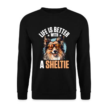 Chien de berger Shetland La vie des chiens est meilleure avec Sheltie - Sweat-shirt Unisexe - noir - Devant - Alina (178cm) & Michal (187cm)