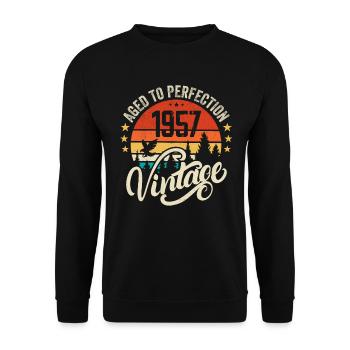 1957 Vintage - Geburtstagsgeschenk 1957 Retro 1957 - Unisex Pullover - Schwarz - Vorne - Alina (178cm) & Michal (187cm)