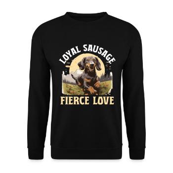 Saucisse saucisse saucisse teckel chien Loyal saucisse - Sweat-shirt Unisexe - noir - Devant - Alina (178cm) & Michal (187cm)
