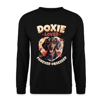 Dachshund sausage dog Doxie lover forever obsessed - Unisex Pullover - Schwarz - Vorne - Alina (178cm) & Michal (187cm)