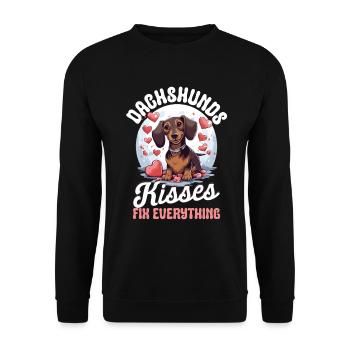 Dachshund kisses Fix everything Sausage Dog Wiener - Unisex Sweatshirt - black - Front - Alina (178cm) & Michal (187cm)