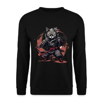 Japanische Katze Samurai Style für Katzen Fans - Unisex Pullover - Schwarz - Vorne - Alina (178cm) & Michal (187cm)