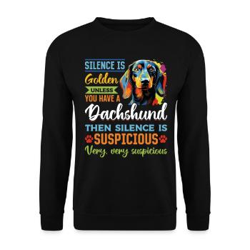 Dachshund wiener sausage dog Silence is Golden - Unisex Pullover - Schwarz - Vorne - Alina (178cm) & Michal (187cm)