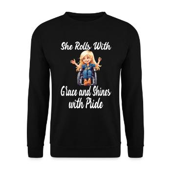 She Rolls With Grace and Shines With Pride - Unisex Pullover - Schwarz - Vorne - Alina (178cm) & Michal (187cm)