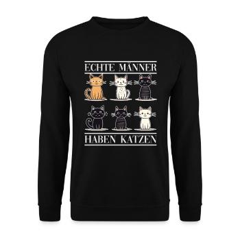 Echte Männer haben Katzen - Unisex Pullover - Schwarz - Vorne - Alina (178cm) & Michal (187cm)