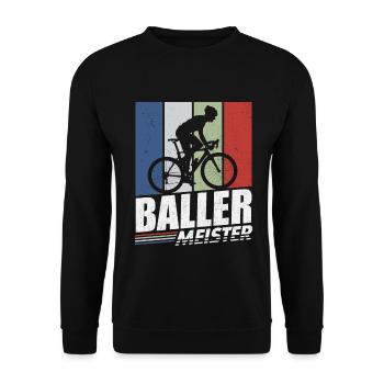BALLERMEISTER FAHRRAD RADFAHRER RENNRAD SPRUCH - Unisex Pullover - Schwarz - Vorne - Alina (178cm) & Michal (187cm)