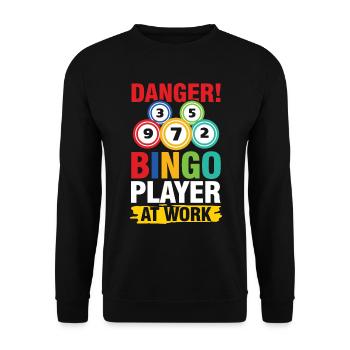 Bingo Player At Work für einen Bingo Spieler - Unisex Pullover - Schwarz - Vorne - Alina (178cm) & Michal (187cm)