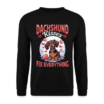 Wiener sausage dog Dachshund kisses Fix everything - Unisex Pullover - Schwarz - Vorne - Alina (178cm) & Michal (187cm)