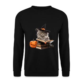 Cat reading a Book Pet Halloween Pumpkins - Unisex Pullover - Schwarz - Vorne - Alina (178cm) & Michal (187cm)
