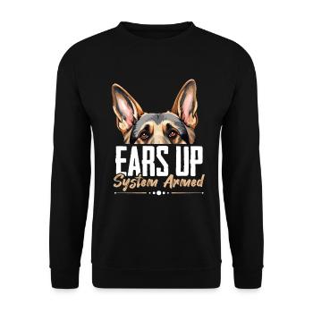 German Shepherd Dog Breed Pet Ears Up System Armed - Unisex Sweatshirt - black - Front - Alina (178cm) & Michal (187cm)