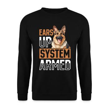 German Shepherd Dog Breed Pet Ears Up System Armed - Unisex Sweatshirt - black - Front - Alina (178cm) & Michal (187cm)