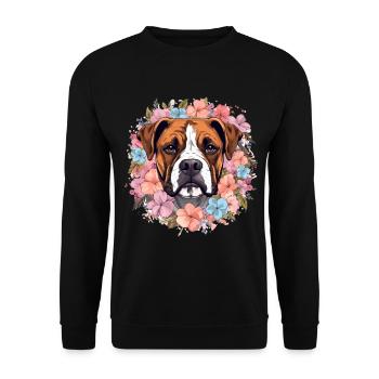 Boxer Dog Breed Pet - Cute Graphic with Flowers - Unisex Sweatshirt - black - Front - Alina (178cm) & Michal (187cm)