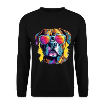 Boxer chien race animaux de compagnie lunettes de soleil Pop Art coloré - Sweat-shirt Unisexe - noir - Devant - Alina (178cm) & Michal (187cm)