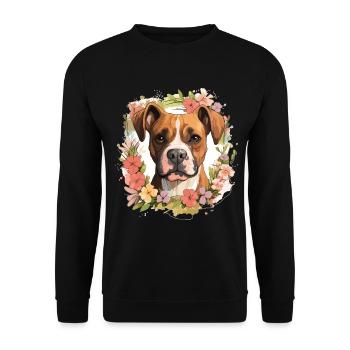Boxer Dog Breed Pet - Cute Graphic with Flowers - Unisex Sweatshirt - black - Front - Alina (178cm) & Michal (187cm)