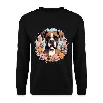 Boxer Dog Breed Pet - Cute Graphic with Flowers - Unisex Sweatshirt - black - Front - Alina (178cm) & Michal (187cm)