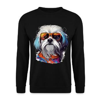 Maltese Dog Breed Pet with Sunglasses - Unisex Pullover - Schwarz - Vorne - Alina (178cm) & Michal (187cm)