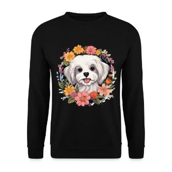 Maltese Dog Breed Pet Cute Graphic with Flowers - Unisex Pullover - Schwarz - Vorne - Alina (178cm) & Michal (187cm)