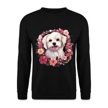 Chien maltais de race animal mignon graphique avec des fleurs - Sweat-shirt Unisexe - noir - Devant - Alina (178cm) & Michal (187cm)
