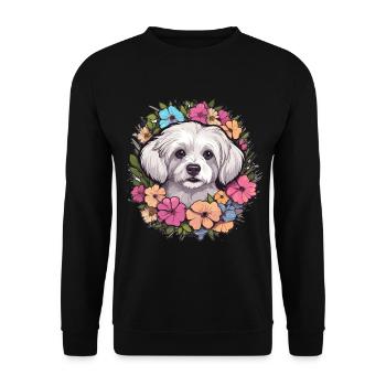 Maltese Dog Breed Pet Cute Graphic with Flowers - Unisex Pullover - Schwarz - Vorne - Alina (178cm) & Michal (187cm)