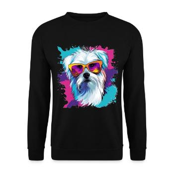 Maltese Dog Breed Pet with Sunglasses Pop Art - Unisex Sweatshirt - black - Front - Alina (178cm) & Michal (187cm)