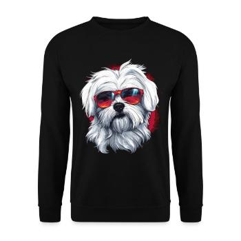Maltese Dog Breed Pet with Sunglasses - Unisex Pullover - Schwarz - Vorne - Alina (178cm) & Michal (187cm)