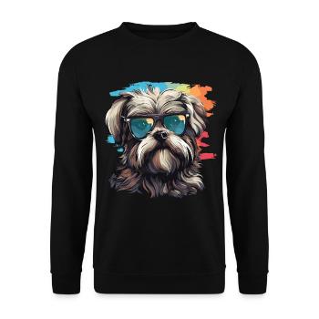 Morkie Dog Breed Pet Cute Graphic with Sunglasses - Unisex Sweatshirt - black - Front - Alina (178cm) & Michal (187cm)