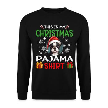 Bosten Terrier Dog Christmas Pajama Merry X-mas - Unisex Pullover - Schwarz - Vorne - Alina (178cm) & Michal (187cm)