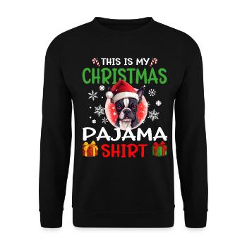 Bosten Terrier Dog Christmas Pajama Merry X-mas - Unisex Pullover - Schwarz - Vorne - Alina (178cm) & Michal (187cm)