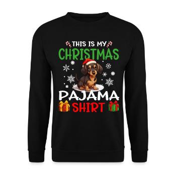 Dachshund Wiener Doxie Dog Christmas Pajama - Unisex Pullover - Schwarz - Vorne - Alina (178cm) & Michal (187cm)