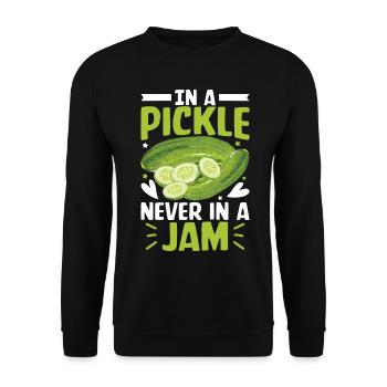 In a pickle never in a Jam- Gurken Tshirt - Unisex Pullover - Schwarz - Vorne - Alina (178cm) & Michal (187cm)