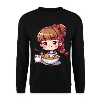 Ramen Cat Lover Cute Anime Girl Eating Ramen Otaku - Unisex Pullover - Schwarz - Vorne - Alina (178cm) & Michal (187cm)