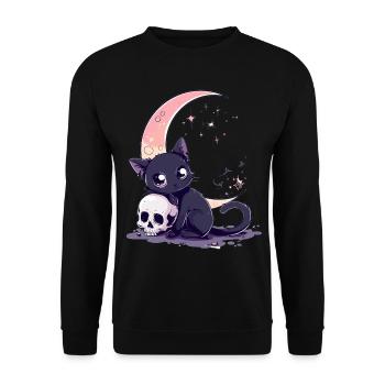 Goth Pastel Cute Creepy Kawaii Cat Kitten - Unisex Pullover - Schwarz - Vorne - Alina (178cm) & Michal (187cm)
