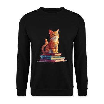 Cats and Books Reading Bookworm Funny & Cut - Unisex Sweatshirt - black - Front - Alina (178cm) & Michal (187cm)