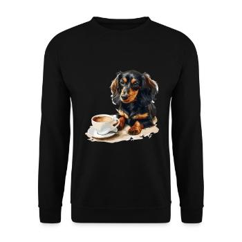 Cute Dachshund Doxie with a Cup of Coffee Wiener - Unisex Sweatshirt - black - Front - Alina (178cm) & Michal (187cm)