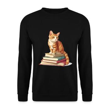 Cats and Books Reading Bookworm Funny & Cute - Unisex Sweatshirt - black - Front - Alina (178cm) & Michal (187cm)