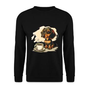Cute Dachshund Doxie with a Cup of Coffee Wiener - Unisex Sweatshirt - black - Front - Alina (178cm) & Michal (187cm)
