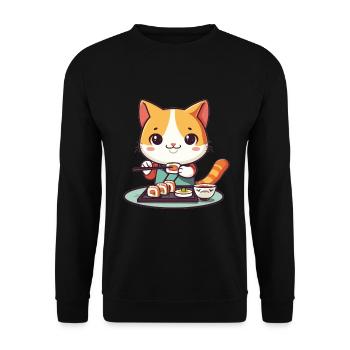 Chats et Sushi Japonais Nourriture Chaton Kawaii Anime - Sweat-shirt Unisexe - noir - Devant - Alina (178cm) & Michal (187cm)