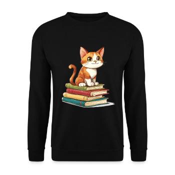 Cats and Books Reading Bookworm Funny & Cute - Unisex Sweatshirt - black - Front - Alina (178cm) & Michal (187cm)