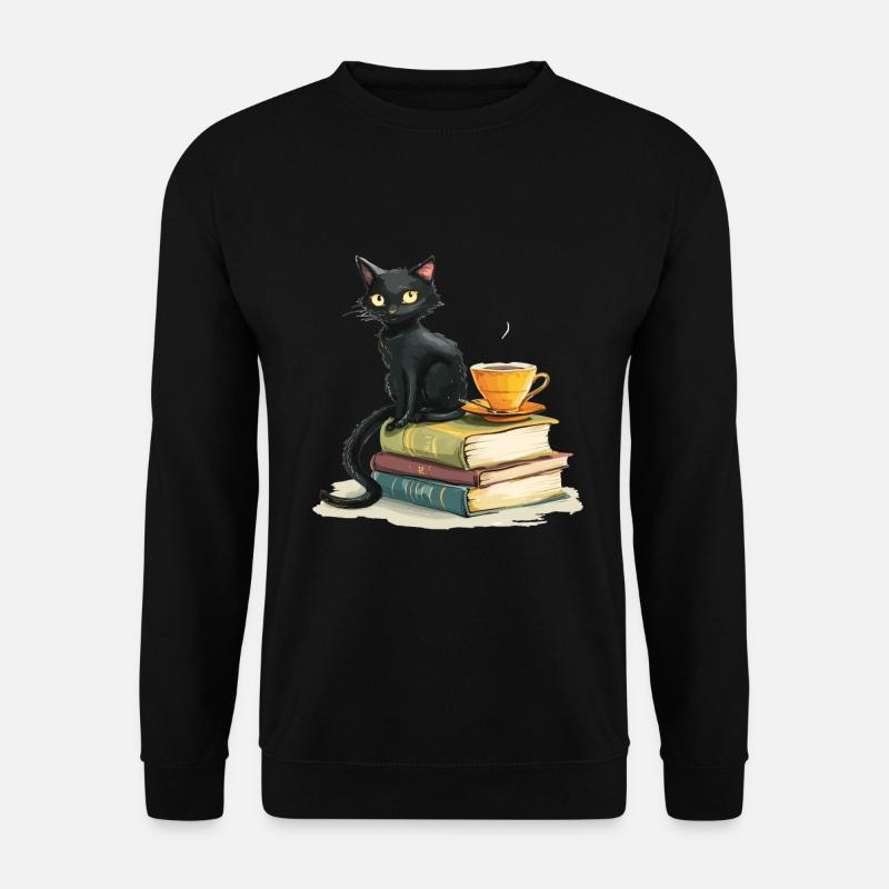 Cats Books Tea Reading - Cute Funny Graphic - Unisex Pullover - Schwarz