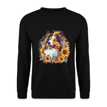 Shetland Sheepdog Sheltie Dog Sunflower Cute - Unisex Sweatshirt - black - Front - Alina (178cm) & Michal (187cm)