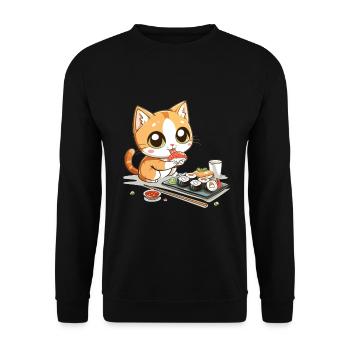 Chats et Sushi Japonais Nourriture Chaton Kawaii Anime - Sweat-shirt Unisexe - noir - Devant - Alina (178cm) & Michal (187cm)