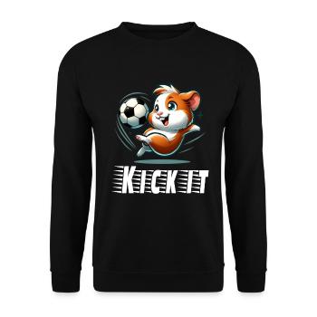 Lustiges Meerschweinchen spielt Fussball - Unisex Pullover - Schwarz - Vorne - Alina (178cm) & Michal (187cm)