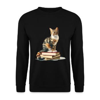 Cats and Books Reading Bookworm Funny & Cute - Unisex Pullover - Schwarz - Vorne - Alina (178cm) & Michal (187cm)