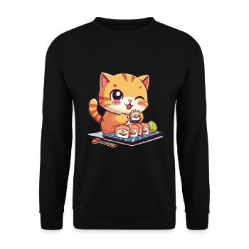 Chats et Sushi Japonais Nourriture Chaton Kawaii Anime - Sweat-shirt Unisexe - noir - Devant - Alina (178cm) & Michal (187cm)