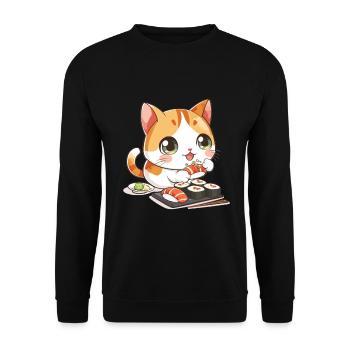 Chats et Sushi Japonais Nourriture Chaton Kawaii Anime - Sweat-shirt Unisexe - noir - Devant - Alina (178cm) & Michal (187cm)